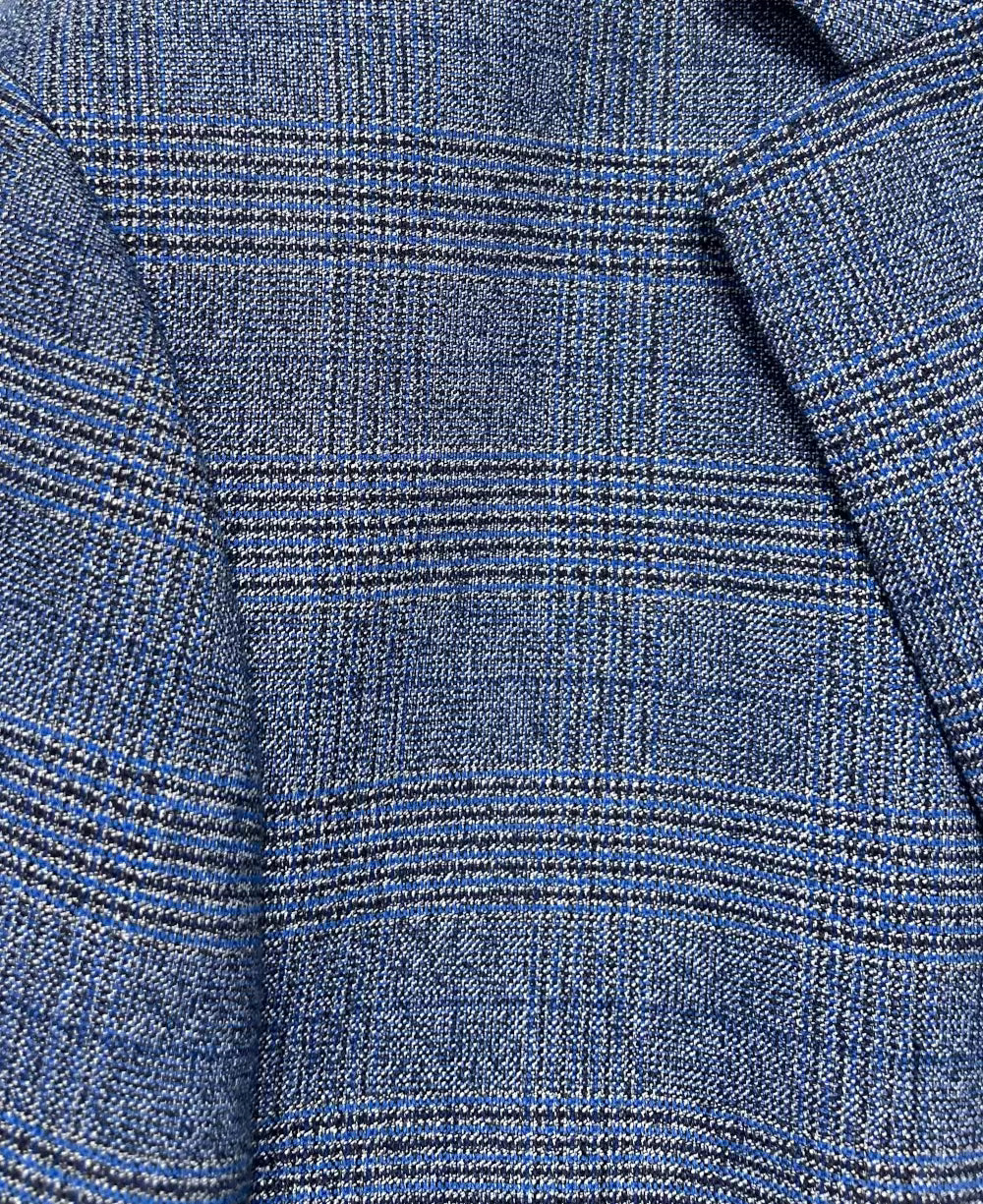 Men's 48R Knit Blazer Jacket, Blue Glencheck , Unlined, 7 Downey St.