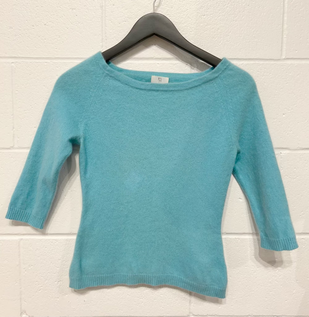 Women s S 100 Cashmere Sweater 3 4 Sleeves Aqua Boatneck Apt. 9 Circularity Boutique