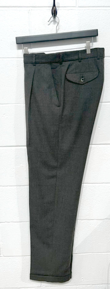 Men's Dress Pants 32, Olive Mid-weight Wool Blend, Single Pleat, Cuff - Westbury C&A UK