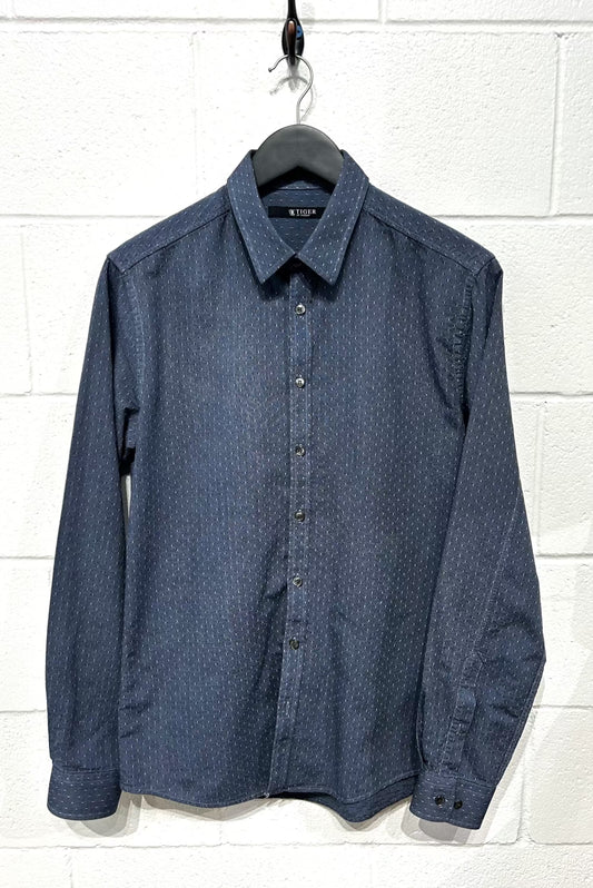 Men's M Cotton Shirt, Long Sleeve, Button Up, Navy Dot, Tailored Fit, Tiger of Sweden