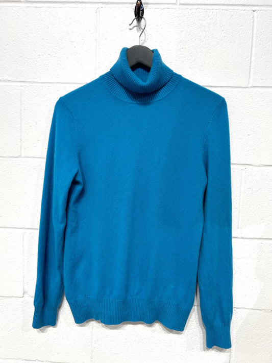 Women's XL (fits L) 100% Cashmere Sweater - Turtleneck, Cerulean Blue, Uniqlo