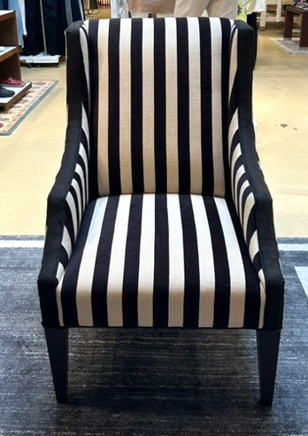 Local Pickup Only - Ivory & Black Chenille Stripe Wing Armchair