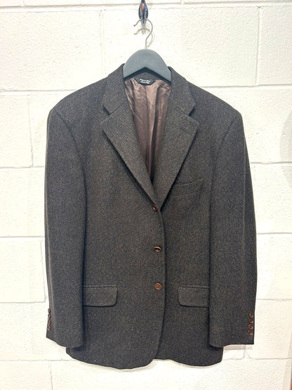 Men's 42R Vintage Blazer/Sports Coat Jacket Wool Cashmere, Black and Olive Mix