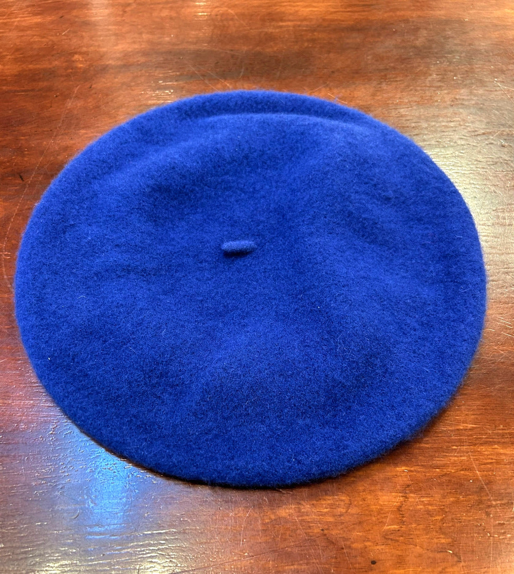 Vintage Cobalt Blue 100% Wool Beret, no visible brand