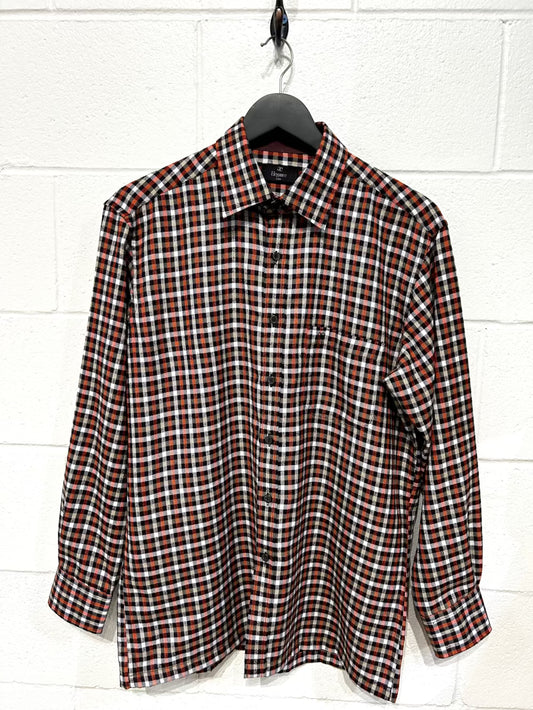 Men's M Shirt, Long Sleeve, Button-up, Orange/Black/White Check, Slim Fit, Elegance Paris