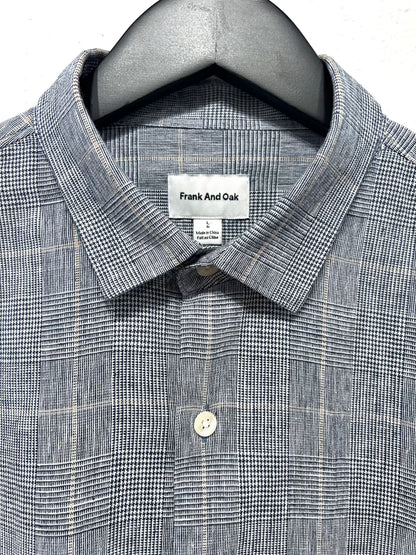 Men's L Linen-Cotton Shirt,  Long Sleeve, Button Up, Navy Prince of Wales Check, Frank and Oak