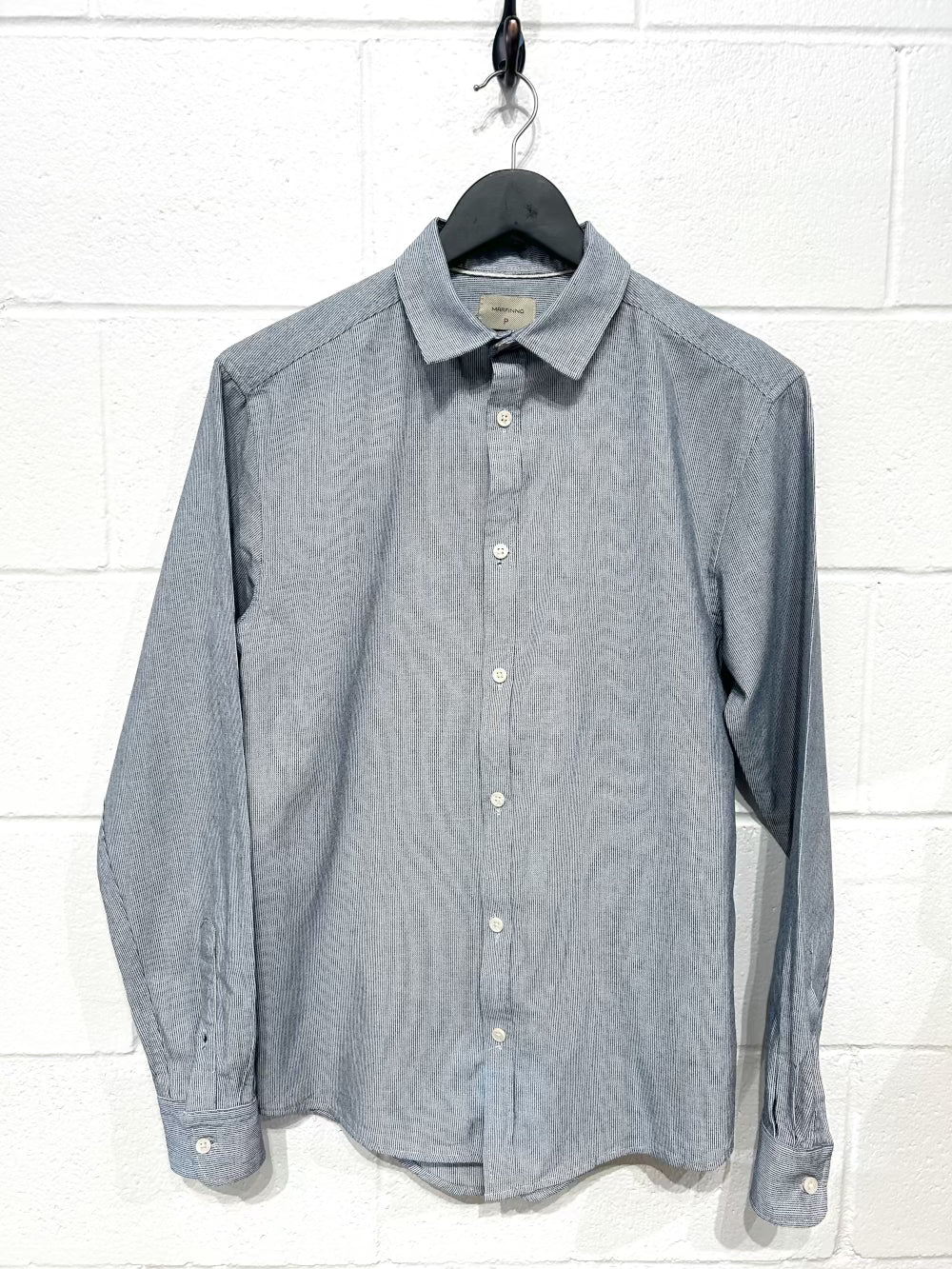 Men's S Linen-Cotton Blend Shirt, Long Sleeve, Button Up, Blue Stripes, Marfinno