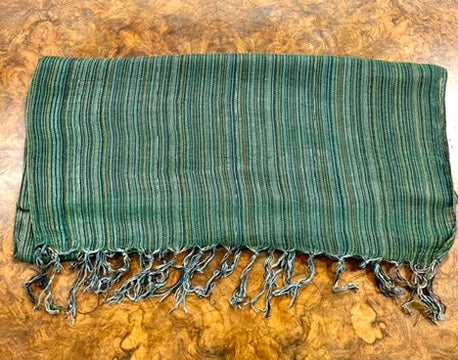 Cotton Blend Scarf Olive Green Multi Stripe