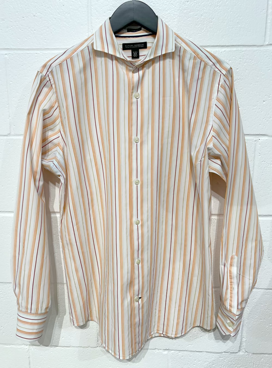 Men's M 15-151/2 Shirt,  Long Sleeve, Button Up, Orange Stripe -  Banana Republic