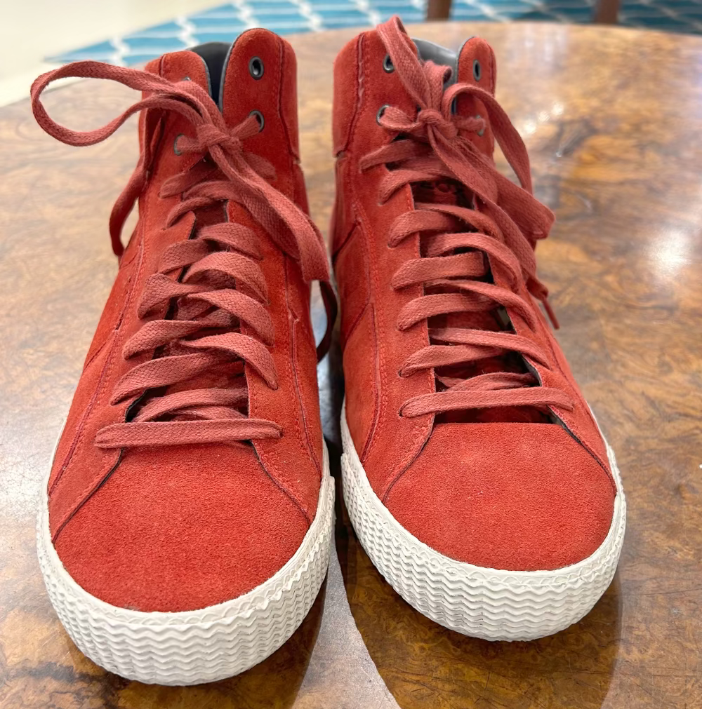 Men's Shoes - US 10 M , Geox High Top Sneaker, Red Suede Upper, Rubber Sole