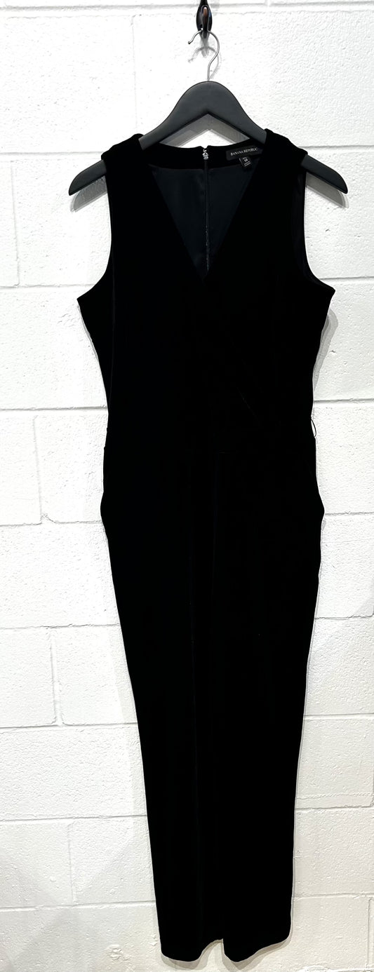 Women's 10 Jumpsuit Trouser Black Velvet,V-Neck Wrap, Banana Republic