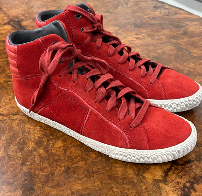 Men's Shoes - US 10 M , Geox High Top Sneaker, Red Suede Upper, Rubber Sole