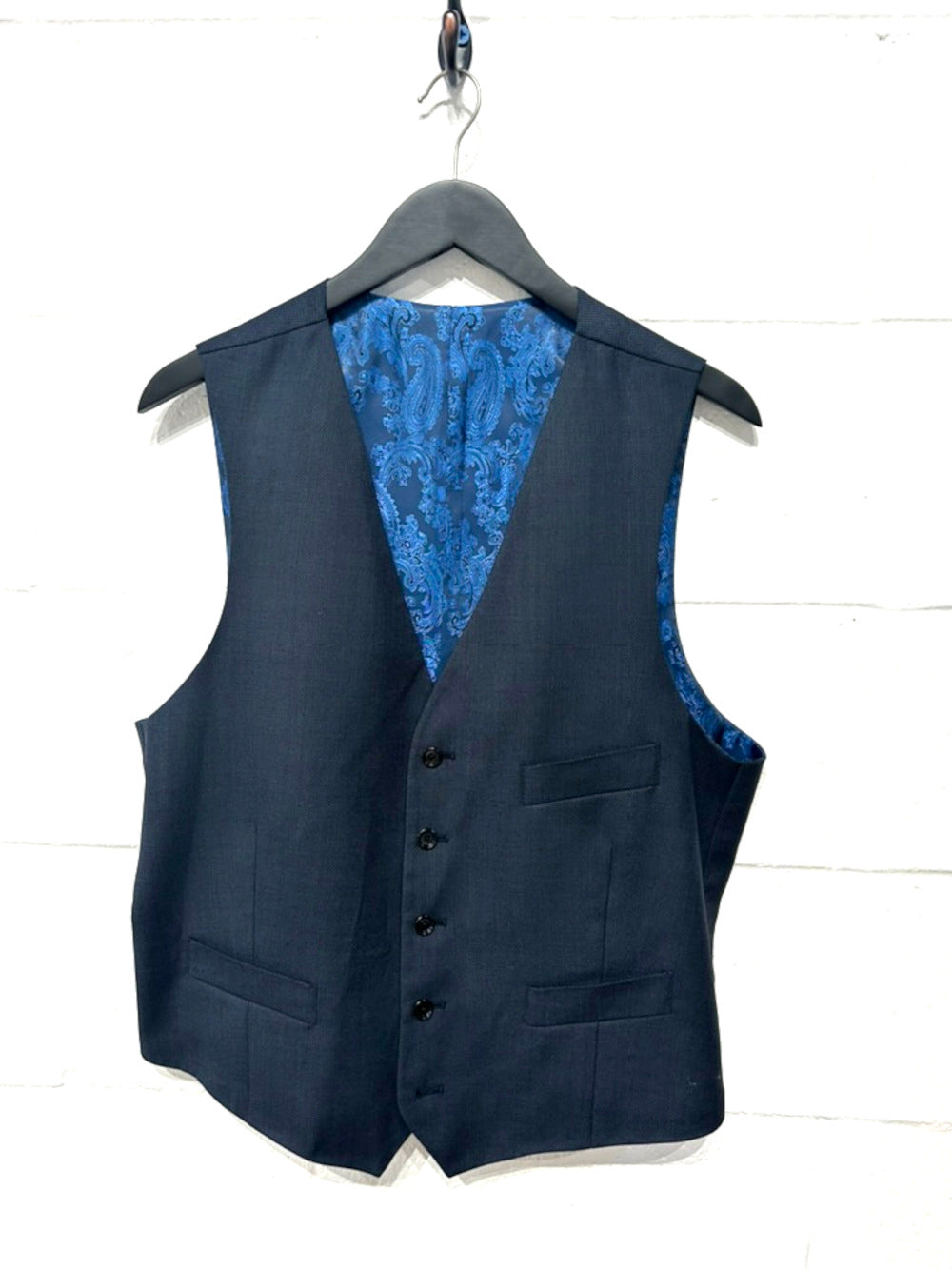 Men's M Vest Wool Waistcoat, Navy Bird's Eye, Indochino