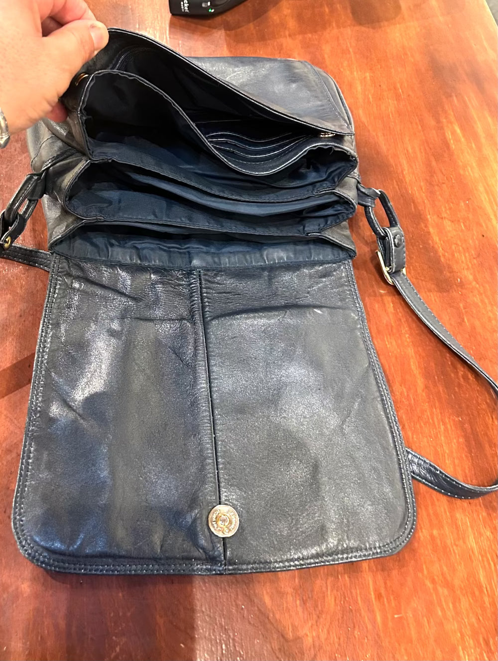 Vintage Navy Leather Purse Crossbody, Seville Canada