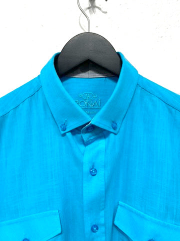 Men's M 100% Cotton  Shirt,  Short Sleeve, Button Up, Blue , Ronai