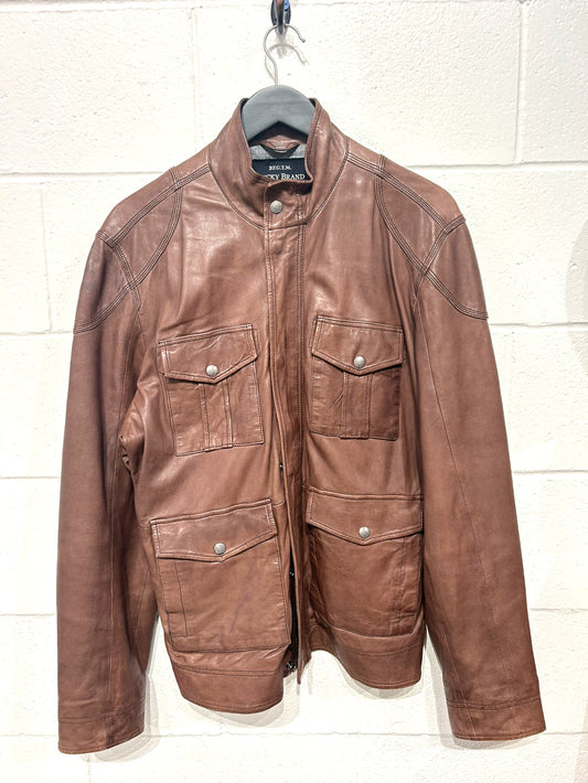 Men's M Brown Leather Lambskin Jacket, Lucky Brand