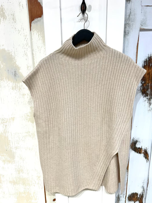 Women's M Sweater Wool Cashmere Mix Sleeveless Tunic Beige Massimo Dutti