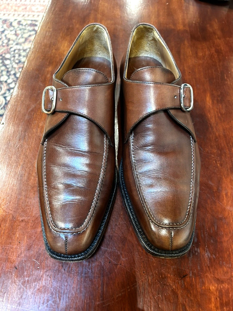 Men's Shoes - Size 42 US 9M - Peluso Napoli  Barneys New York Shoes, Cognac Monk Strap with Split Toe