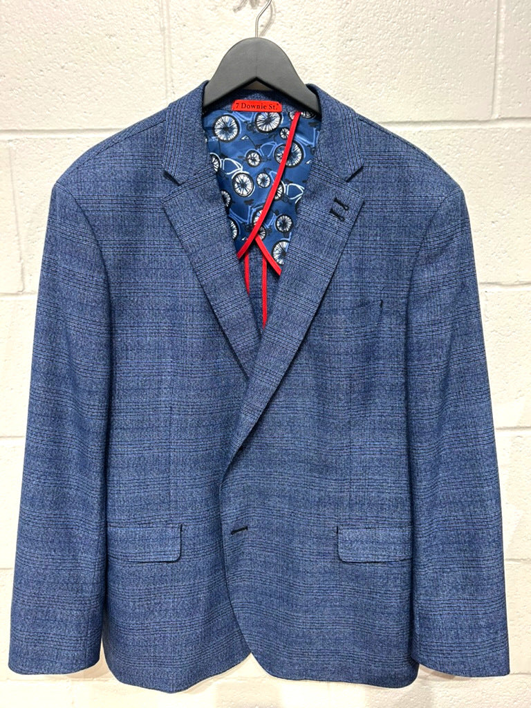 Men's  48R Knit Blazer Jacket, Blue Glencheck , Unlined, 7 Downey St.