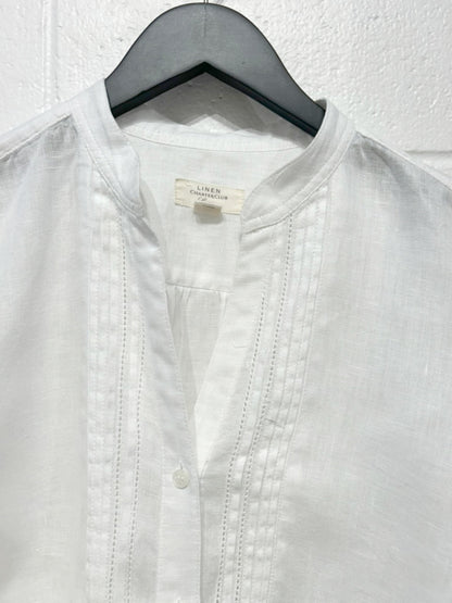 Women's S 100% Linen Top Button-up Shirt, Long Sleeve, White Pintucks, Charter Club