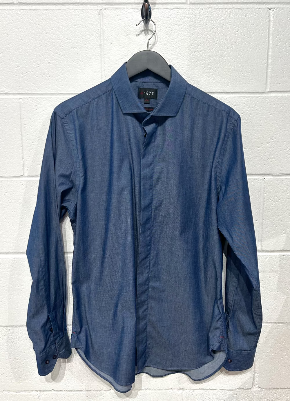 Men's L 16 Cotton Shirt, Long Sleeve, Button-up, Denim Blue Regular Fit, 1670