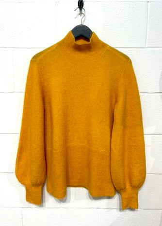 Women's M Sweater Wool Mix Mockneck Bell Sleeve Mustard, Just Female