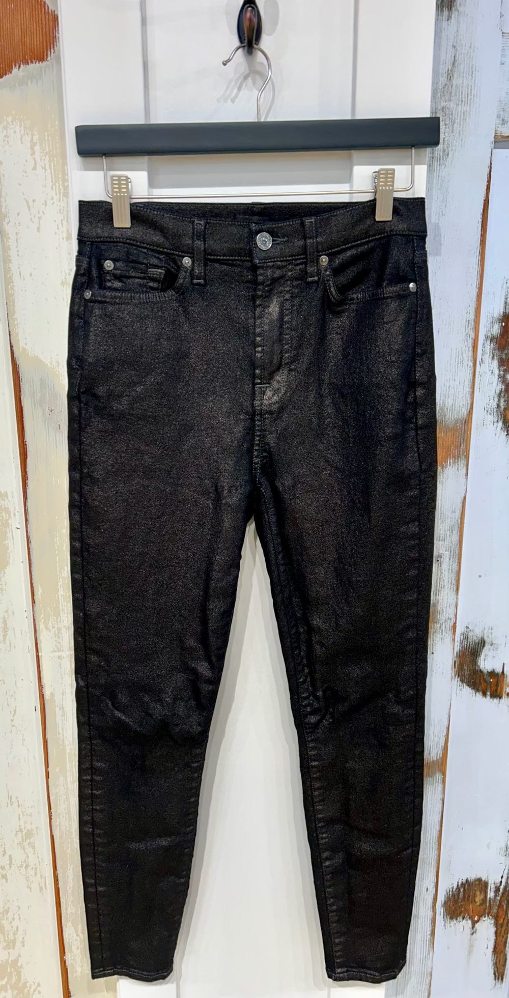 Women's 28 Jeans, High Waist Ankle - Black Coated Denim Metallic, 7 For All Mankind