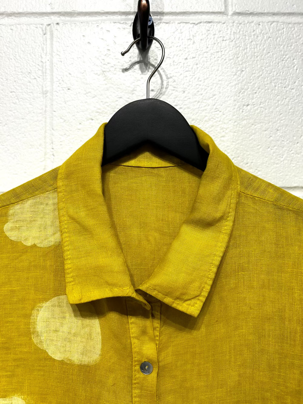 Women's  M+  Linen Top Shirt, Mustard, Short Sleeve, Tie Front