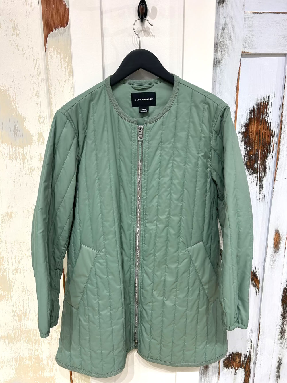 Women's M, Lightweight Quilted Coat, Green, Club Monaco