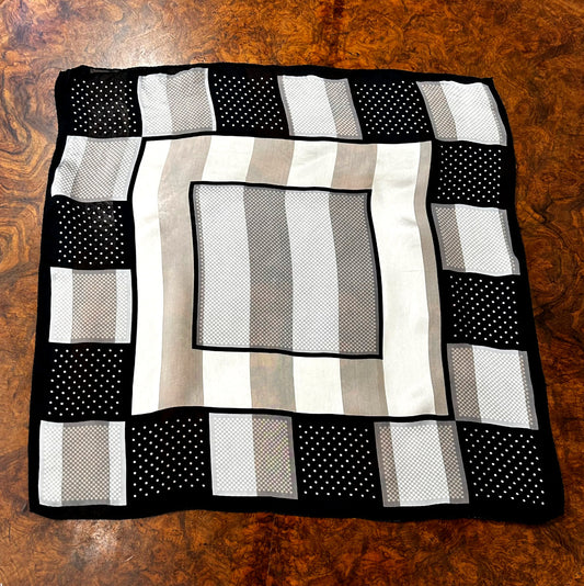 Square 100% Silk Scarf, Black/Cream Dots and Geometrics