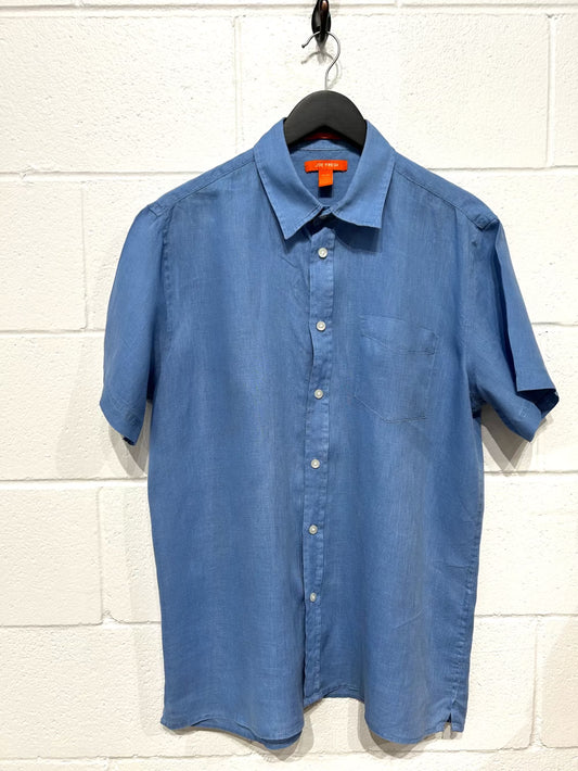 Men's M 100% Linen Shirt,  Short Sleeve, Button Up, Blue, Joe Fresh