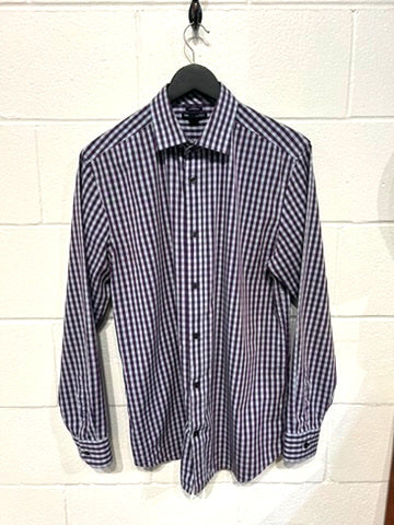 Men's M 15 1/2  100% Cotton Shirt, Long Sleeve, Button Up, Burgundy Grey Check, Gap