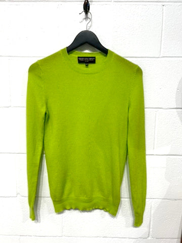 Women's  XS (oversize - fits S) 100% Cashmere Sweater, Chartreuse Crew Neck, Hudson Bay Company Collection