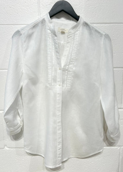 Women's S 100% Linen Top Button-up Shirt, Long Sleeve, White Pintucks, Charter Club