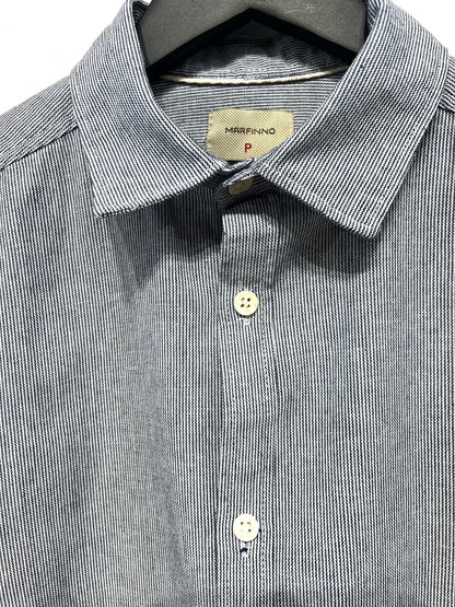 Men's S Linen-Cotton Blend Shirt, Long Sleeve, Button Up, Blue Stripes, Marfinno