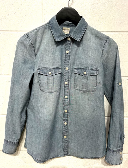 Women's XXS Top Shirt, Perfect Shirt, Long Sleeve, Light Denim, J Crew