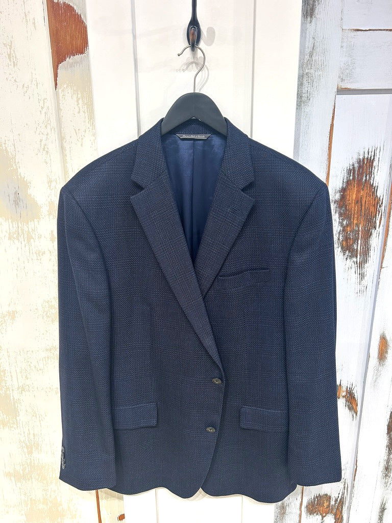 Men's XL 46R "Morgan" Wool Woven Check  Sportscoat Jacket Blazer, Blue/Black, Jack Victor