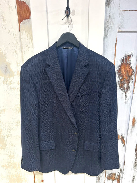 Men's XL 46R "Morgan" Wool Woven Check  Sportscoat Jacket Blazer, Blue/Black, Jack Victor