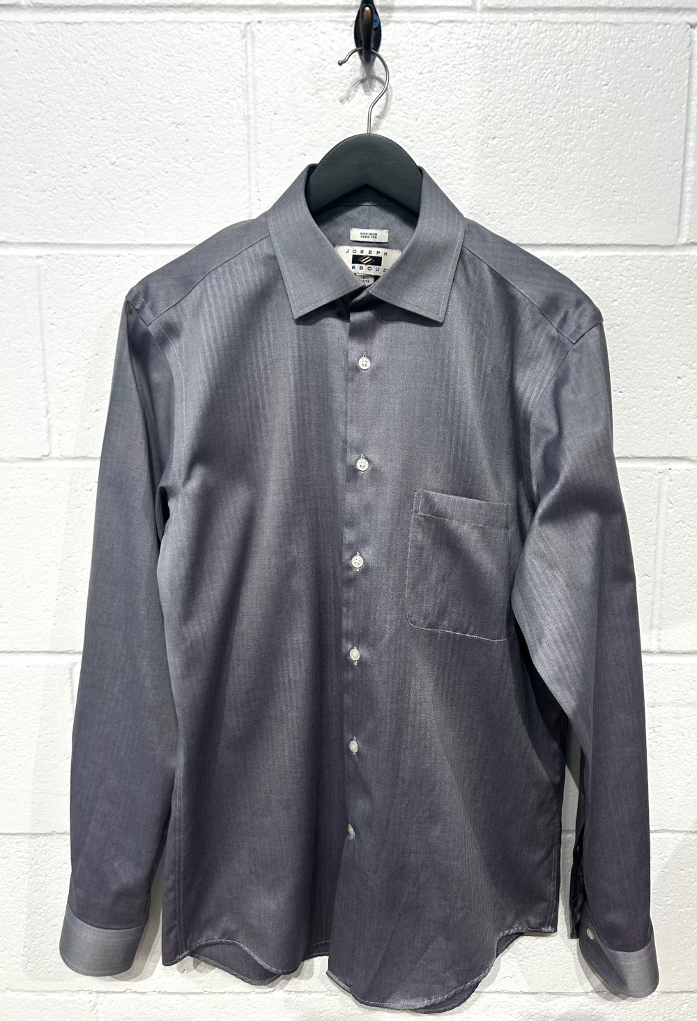 Men's S 15-1/2 Shirt,  Long Sleeve, Button Up, Grey Silver Micro-herringbone, Joseph Abboud