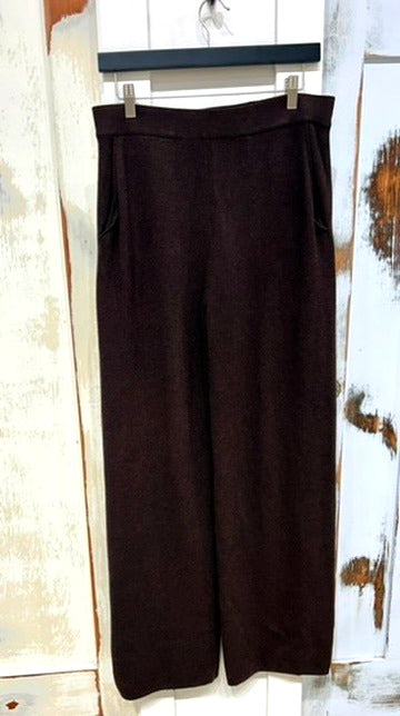 Women's L Knit Wide Leg Pants, Brown, Pockets, Massimo Dutti