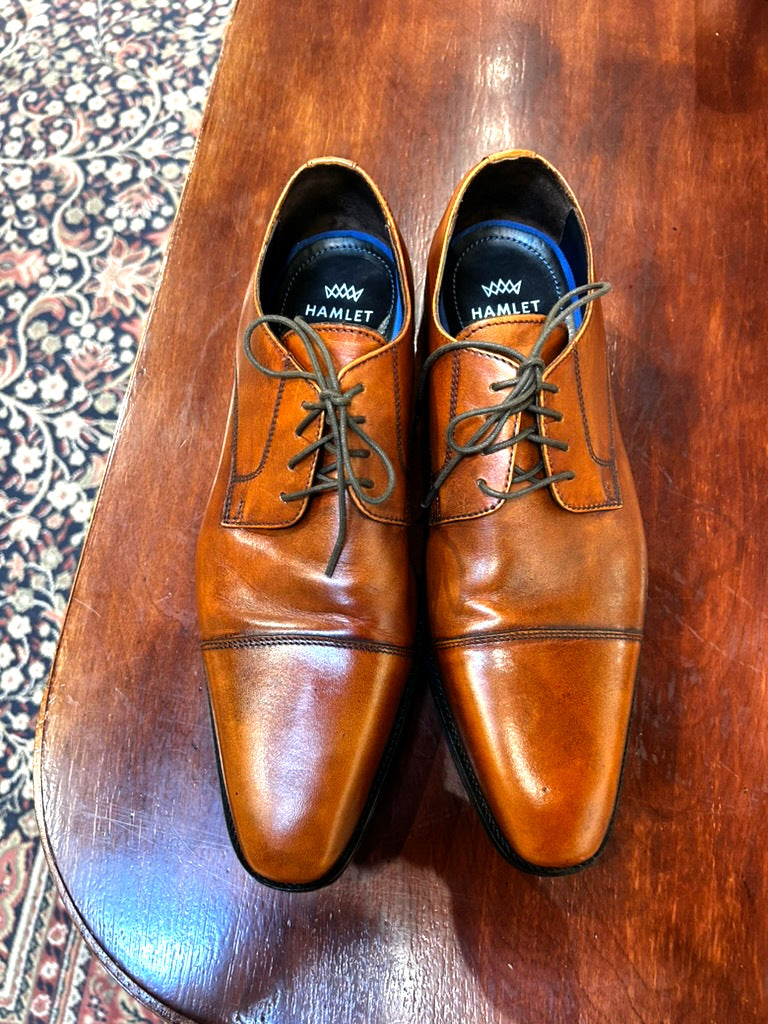 Men's Shoes - EU 44 US 11, Hamlet,  Lace-up Cap Toe Oxford, Cognac Leather, Leather Sole with Topy