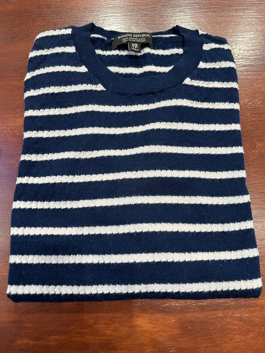 100% Merino Sweater -Navy Blue and Cream Striped, Banana Republic, Women's Size XS