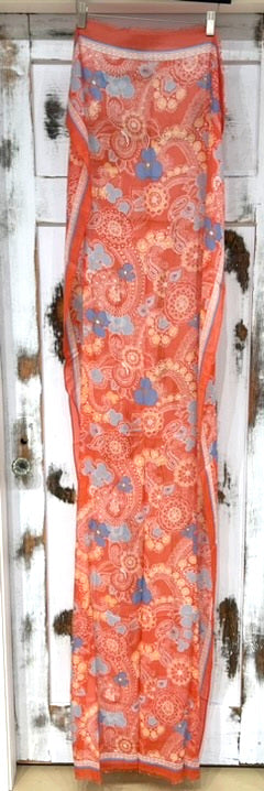 Oversize Rectangular Fine Weave Wool Floral Orange Pink Blue Scarf, tags removed