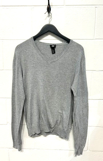 Men's M 100% Cotton V-Neck Sweater, H&M, Silver Grey