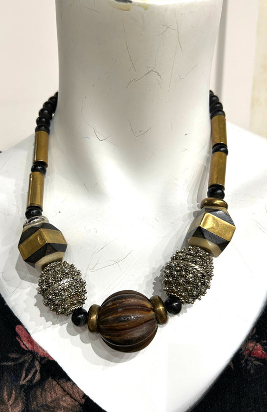 Brass and Wood Necklace