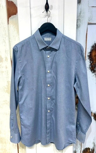 Men's 16 1/2 Cotton Shirt, Long Sleeve, Button Up, Chambray  Blue, Tailored Fit, Tiger of Sweden