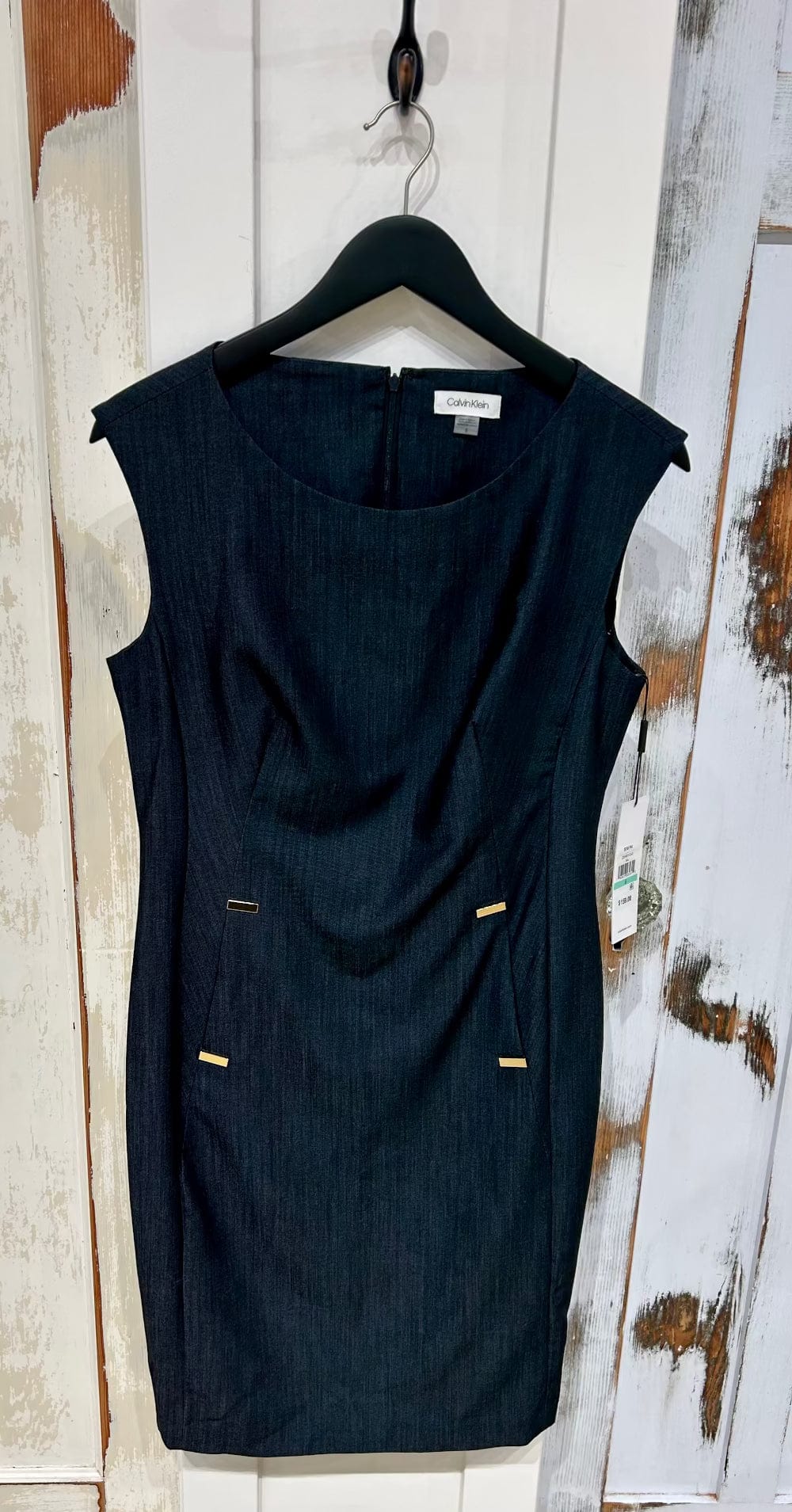 Women's Dress 8, Sleeveless Shift Metal Pocket Detail - Dark Blue, Calvin Klein New with Tags NWT (Reclaimed)