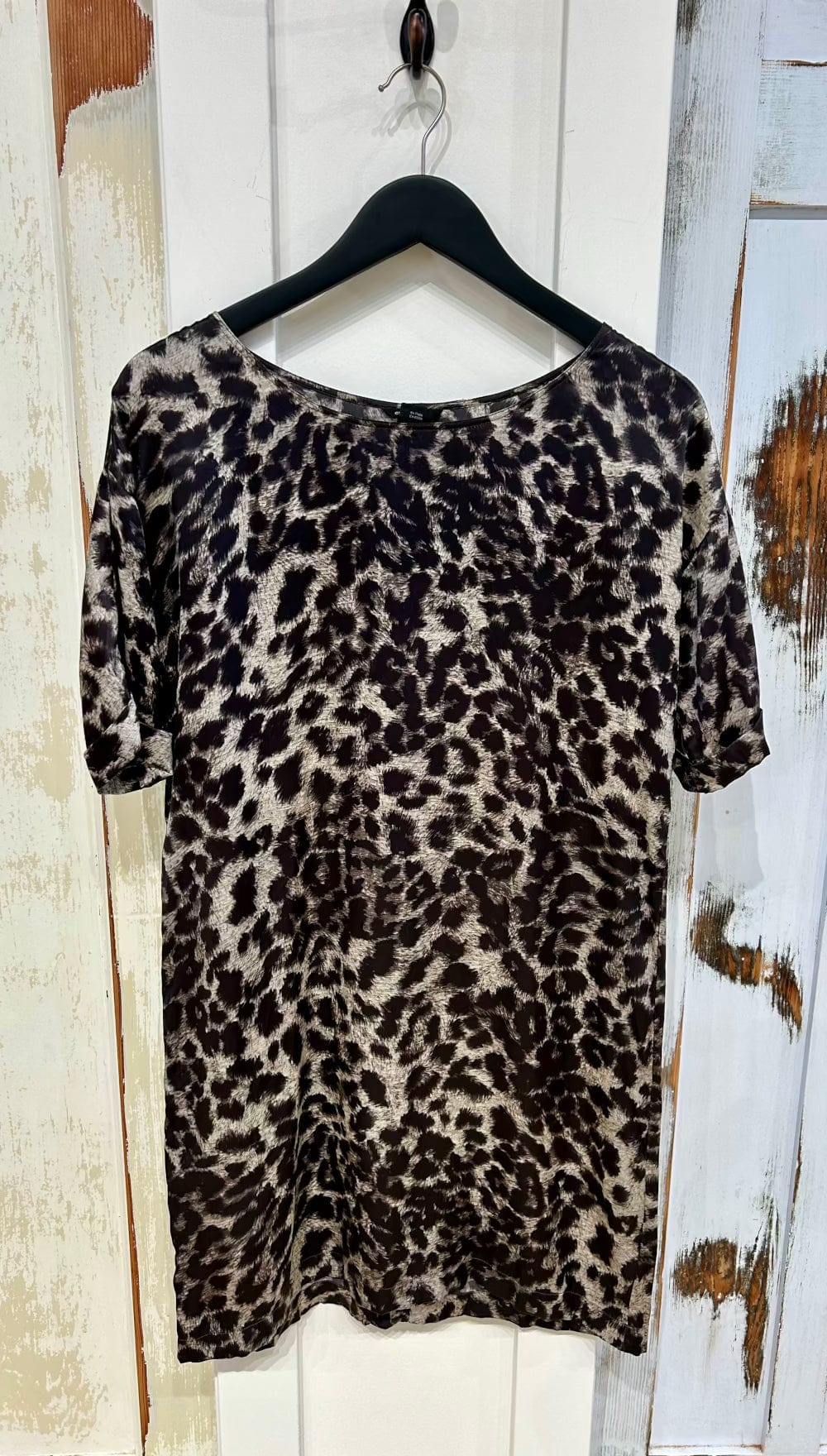 Women's Dress 2 100% Silk Short Sleeve Tunic Mini- Leopard Print, Club Monaco