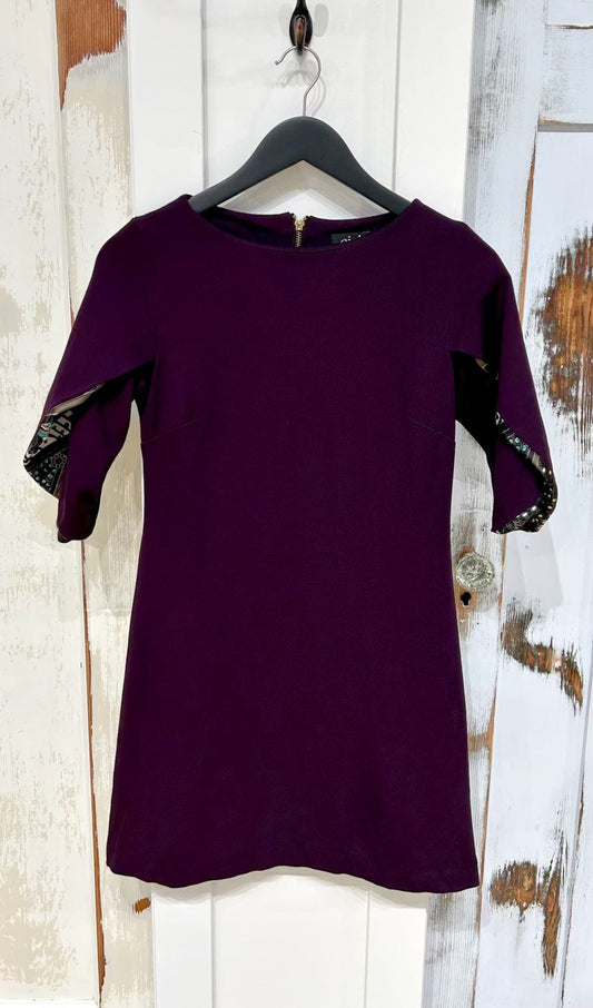 Women's XS,  Dress with Tulip Sleeves and Trim - Plum, Cici