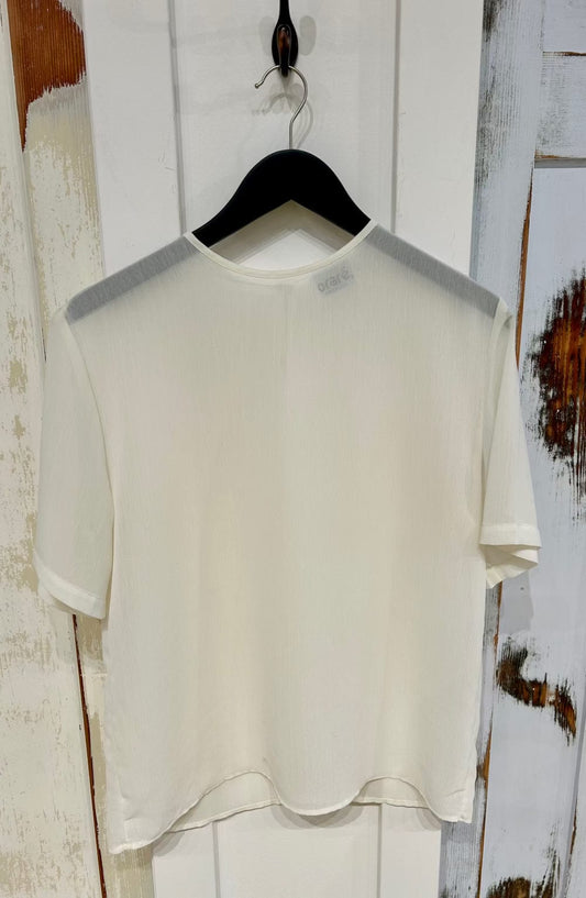 Women's O/S Top Blouse, Short Sleeve, Chiffon - Cream, Orare